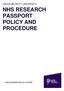 NHS RESEARCH PASSPORT POLICY AND PROCEDURE