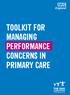 TOOLKIT FOR MANAGING PERFORMANCE CONCERNS IN PRIMARY CARE
