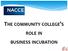 THE COMMUNITY COLLEGE S ROLE IN BUSINESS INCUBATION