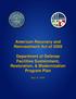 American Recovery and Reinvestment Act of Department of Defense Facilities Sustainment, Restoration, & Modernization Program Plan