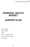 PERSONAL HEALTH BUDGET SUPPORT PLAN